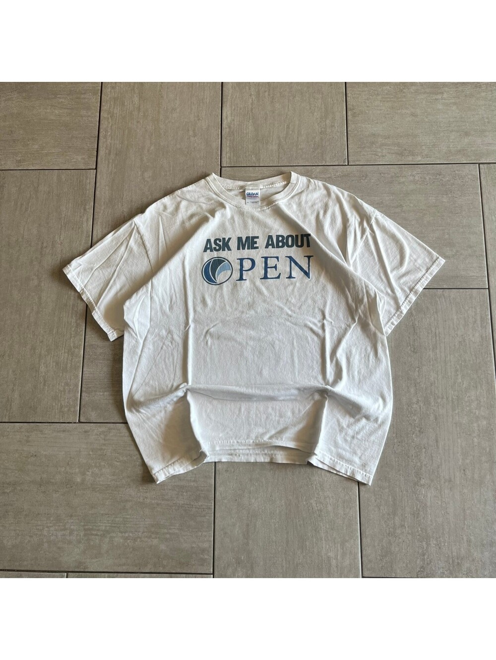 Gildan Heavy Cotton White Graphic T-Shirt XL Ask Me About Open
